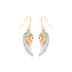 Two-Tone Wing Drop Earrings in 10K Gold