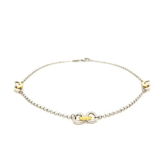 14k Yellow Gold and Sterling Silver Triple Ring Stationed Anklet