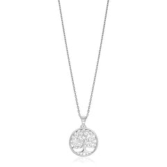 Sterling Silver Round Spiral Motif Tree of Life Necklace