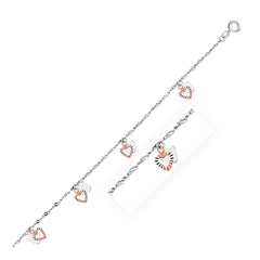 14k White and Rose Gold Anklet with Dual Heart Charms