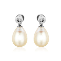 Sterling Silver Earrings with Pear Shaped Freshwater Pearls and Cubic Zirconias