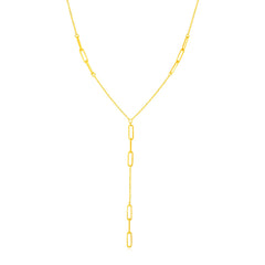 14K Yellow Gold Lariat Necklace with Paperclip Chain Stations