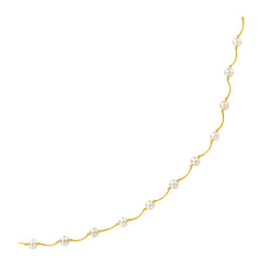 14k Yellow Gold Arc Link Necklace with White Pearls