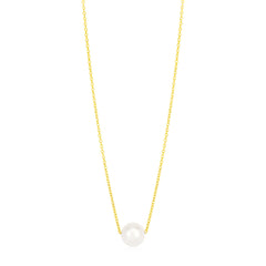 14k Yellow Gold 7mm Pearl Solitaire Necklace